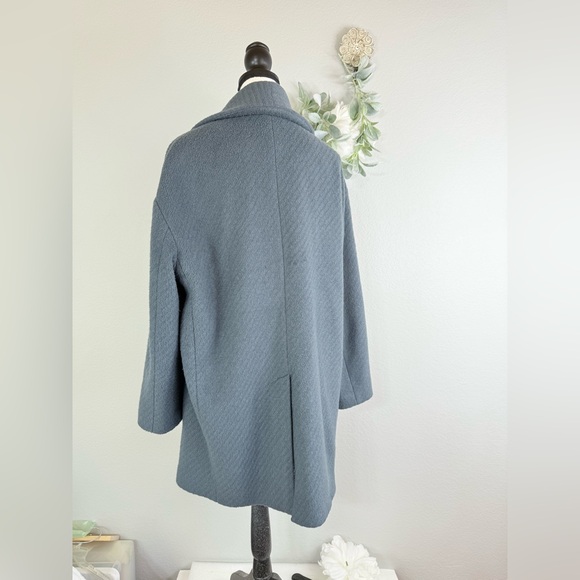 Avec Les Filles Shawl Collar Coat in Steel Wool Grey Slate Blue Peacoat - Picture 5 of 12